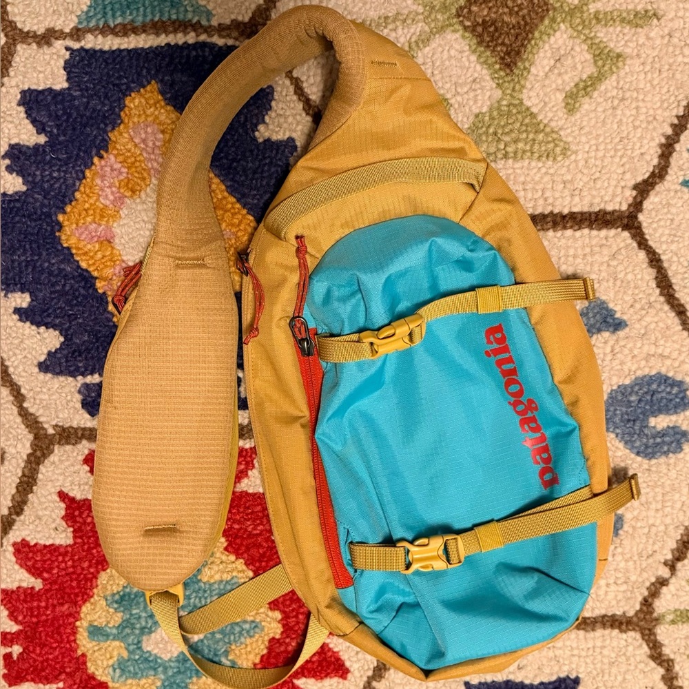Patagonia Blue and Tan Sling Bag